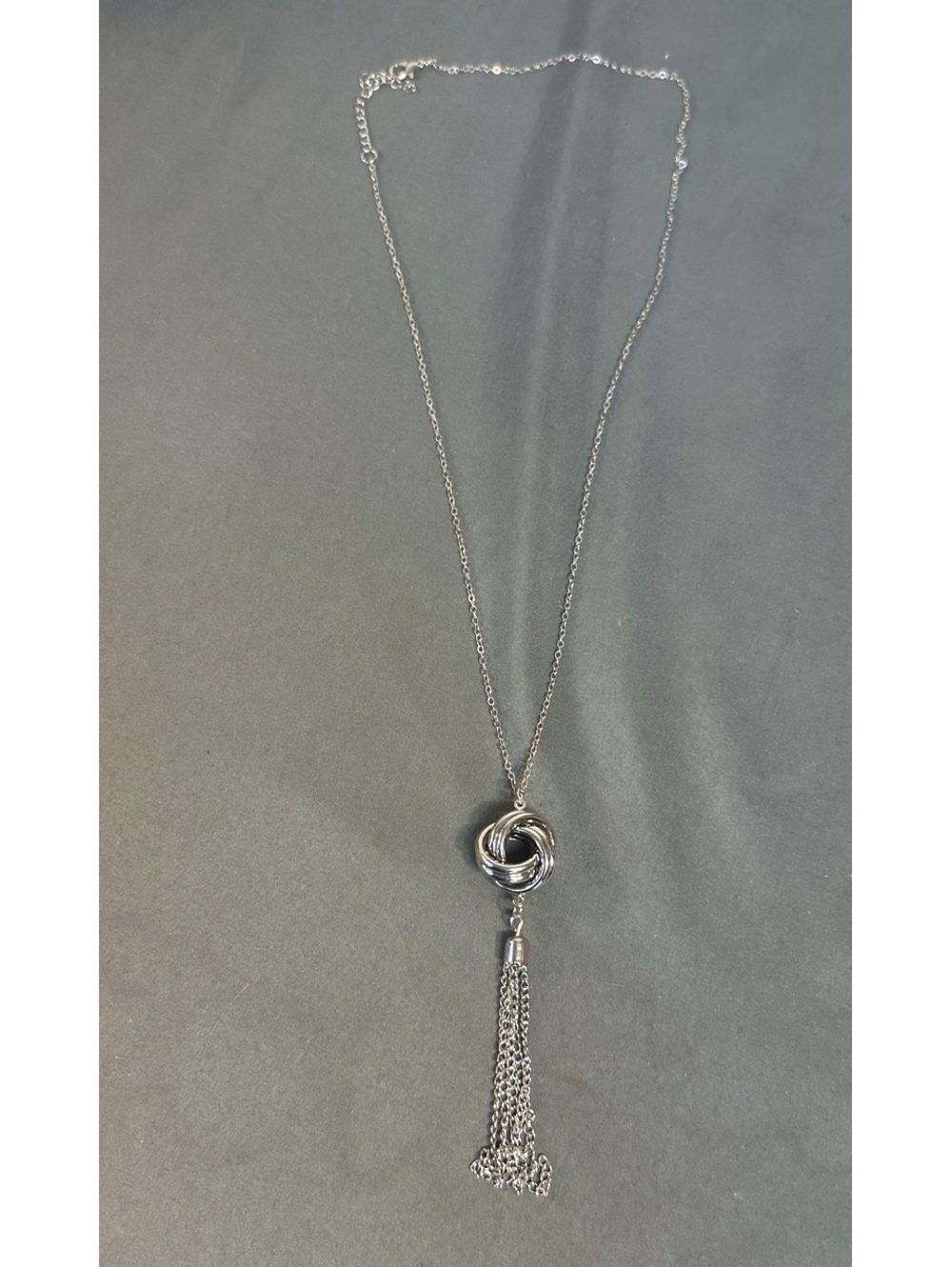 Infinity Knot Tassel Fringe Necklace Silver